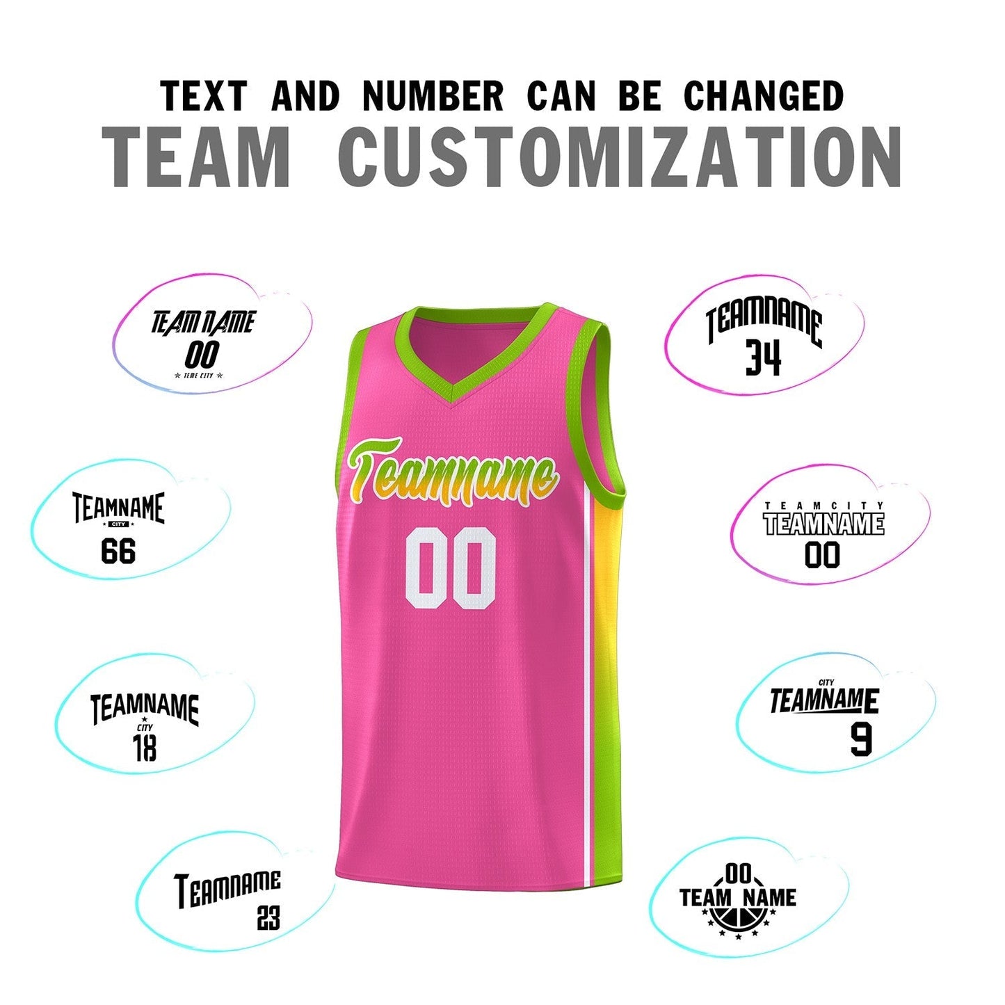 Custom Pink Neon Green-Gold Gradient Fashion Sports Uniform Basketball Jersey