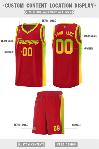 Custom Red Neon Green-Gold Gradient Fashion Sports Uniform Basketball Jersey