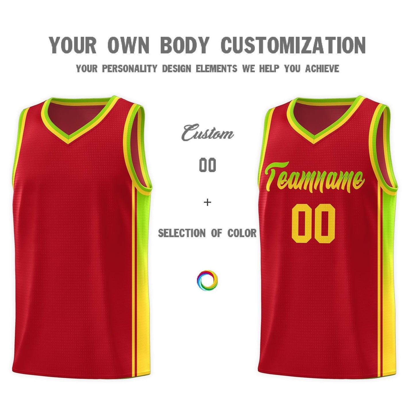 Custom Red Neon Green-Gold Gradient Fashion Sports Uniform Basketball Jersey