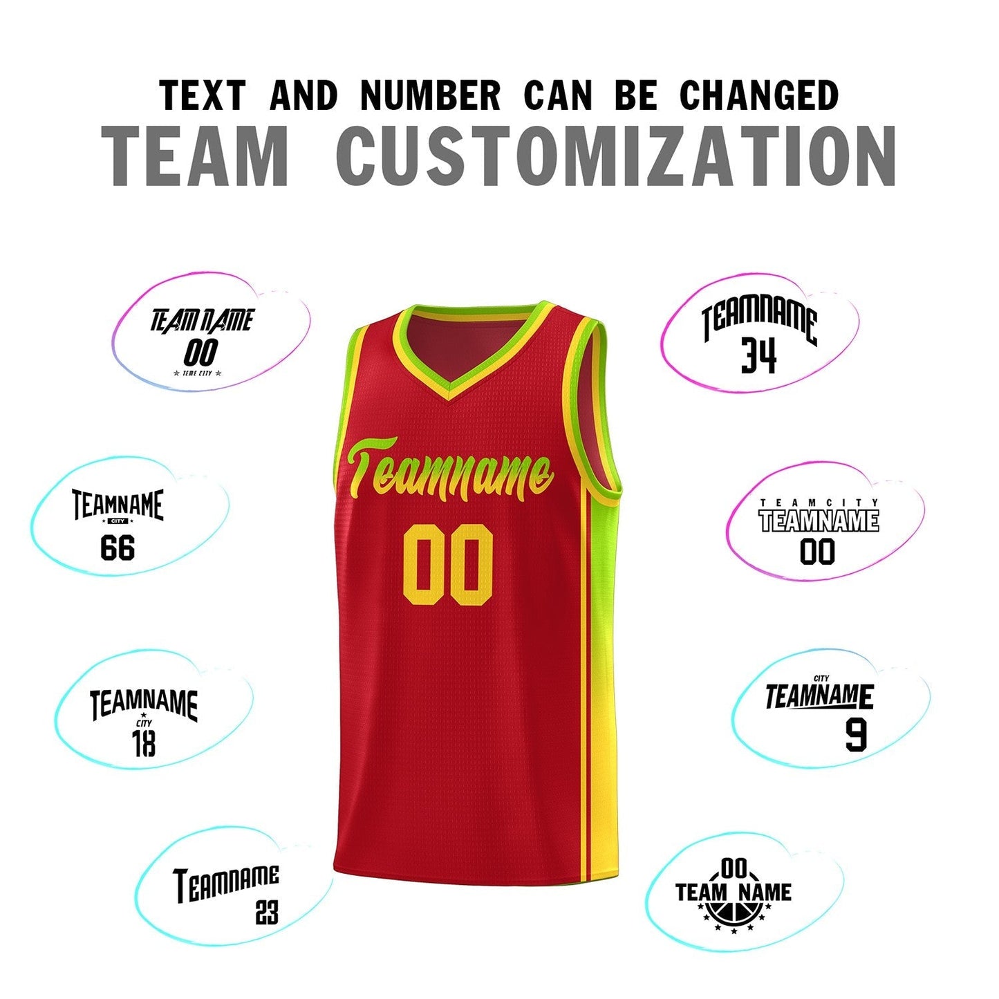 Custom Red Neon Green-Gold Gradient Fashion Sports Uniform Basketball Jersey