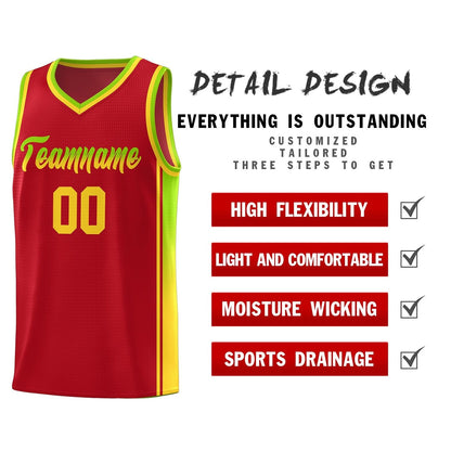 Custom Red Neon Green-Gold Gradient Fashion Sports Uniform Basketball Jersey