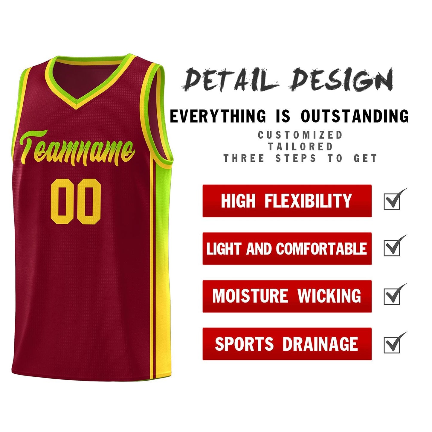 Custom Crimson Neon Green-Gold Gradient Fashion Sports Uniform Basketball Jersey