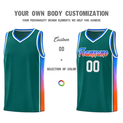 Custom Aqua Blue-Orange Gradient Fashion Sports Uniform Basketball Jersey