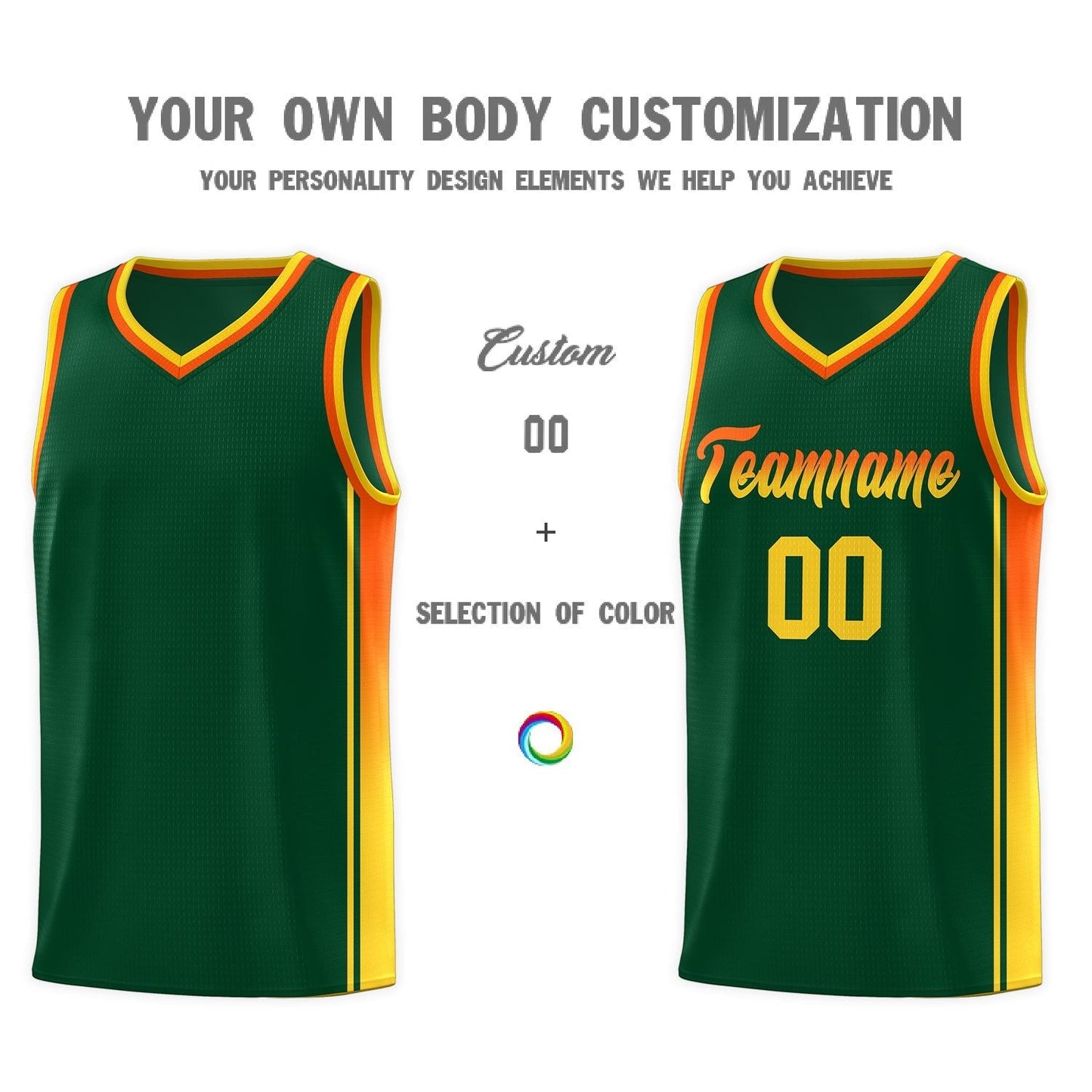 Custom Green Orange-Gold Gradient Fashion Sports Uniform Basketball Jersey