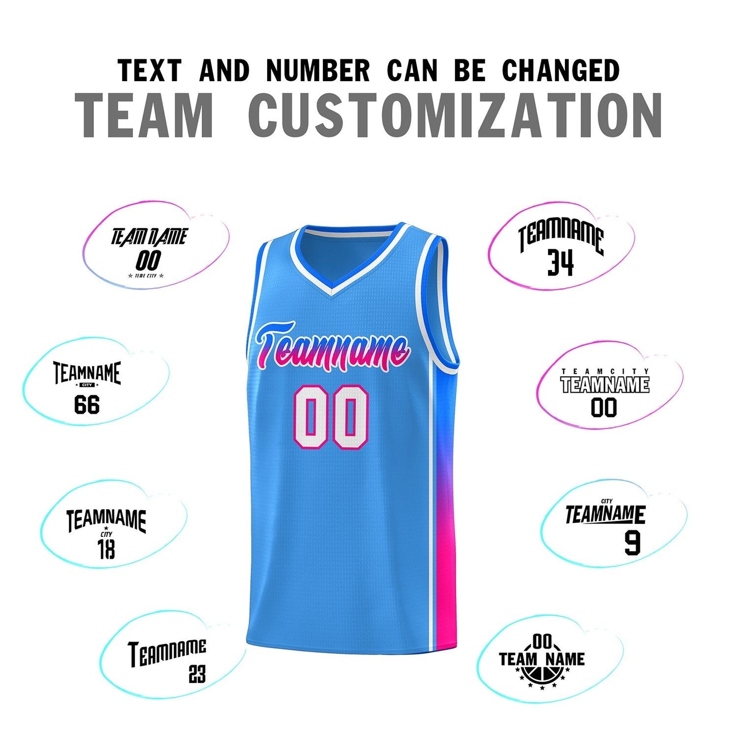 Custom Powder Blue Blue-Pink Gradient Fashion Sports Uniform Basketball Jersey