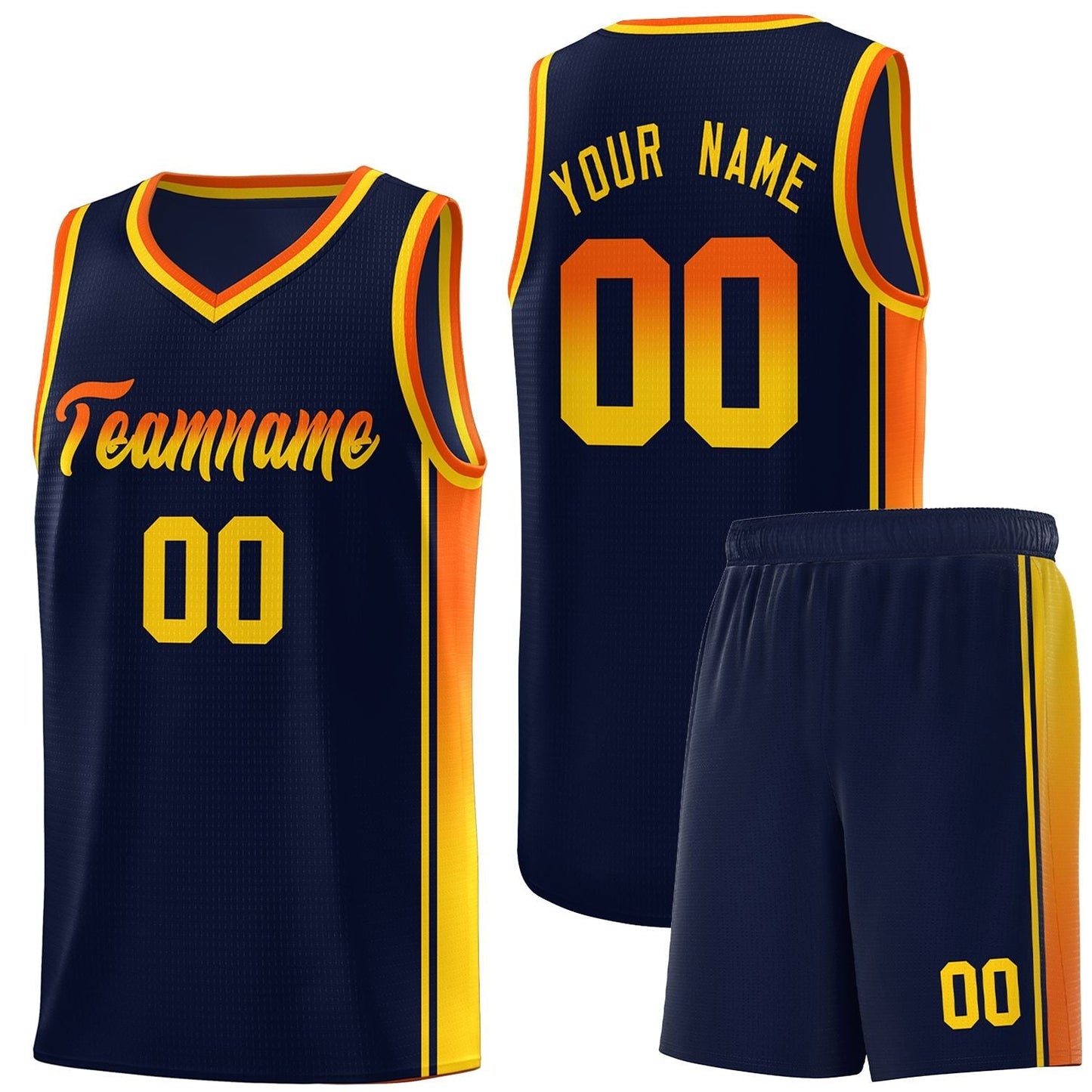 Custom Navy Orange-Gold Gradient Fashion Sports Uniform Basketball Jersey