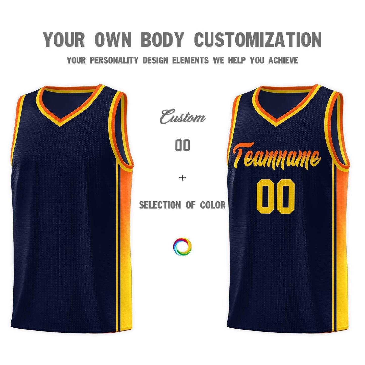 Custom Navy Orange-Gold Gradient Fashion Sports Uniform Basketball Jersey