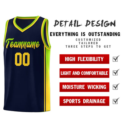 Custom Navy Neon Green-Gold Gradient Fashion Sports Uniform Basketball Jersey