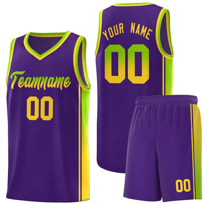 Custom Purple Neon Green-Gold Gradient Fashion Sports Uniform Basketball Jersey