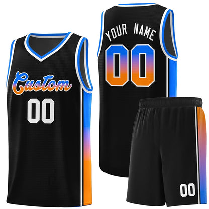 Custom Black Orange-Royal Gradient Fashion Sports Uniform Basketball Jersey