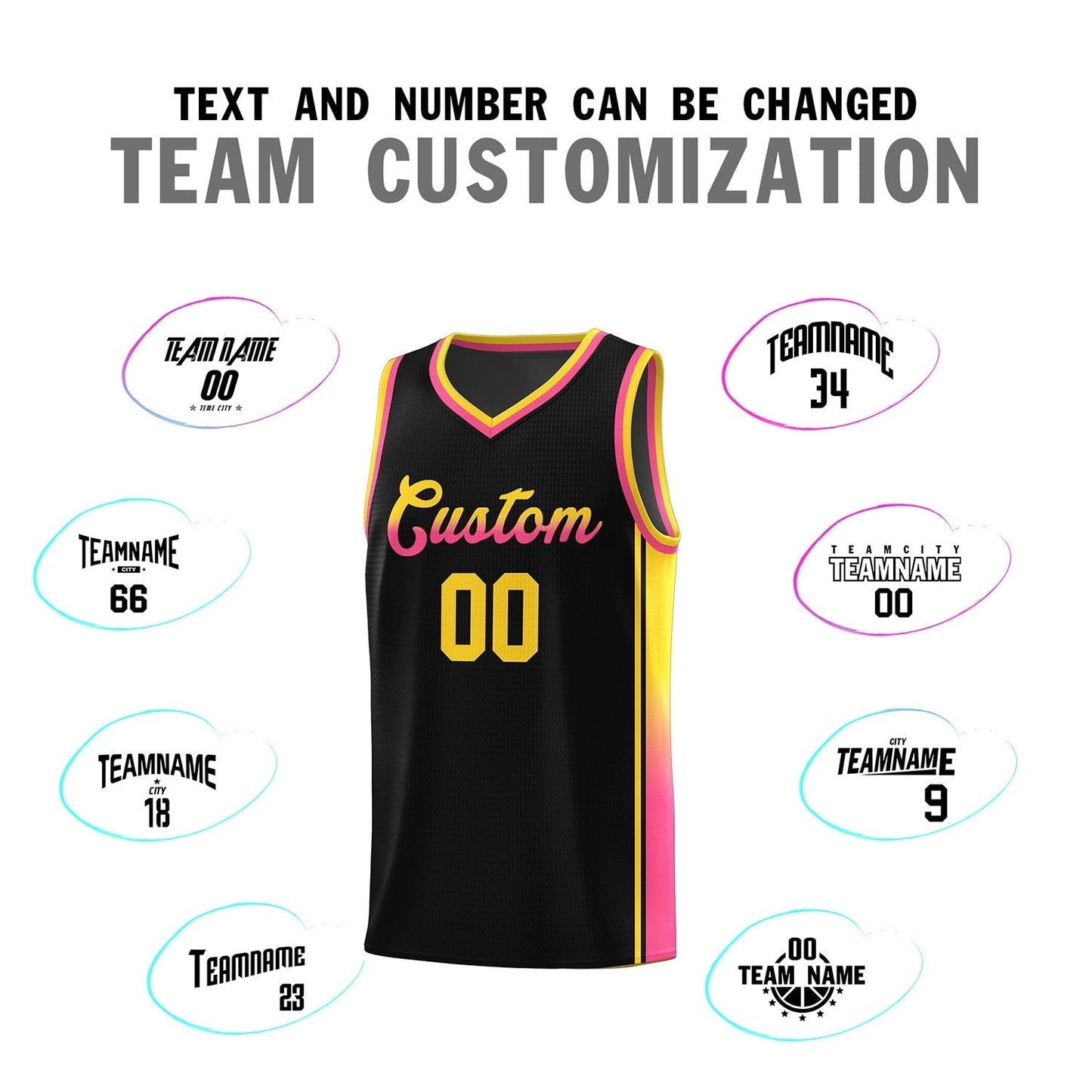 Custom Black Gold-Pink Gradient Fashion Sports Uniform Basketball Jersey