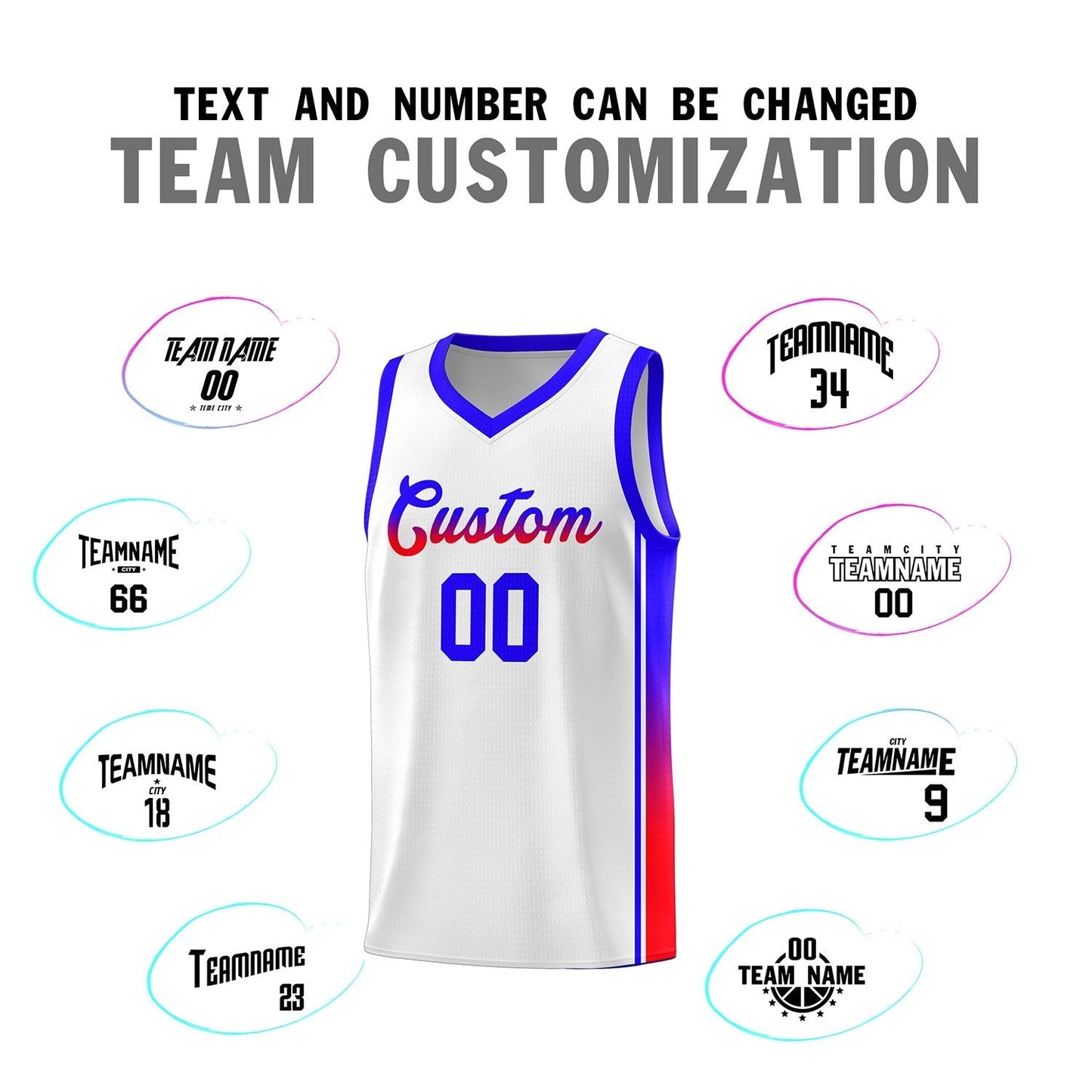 Custom White Red-Navy Gradient Fashion Sports Uniform Basketball Jersey