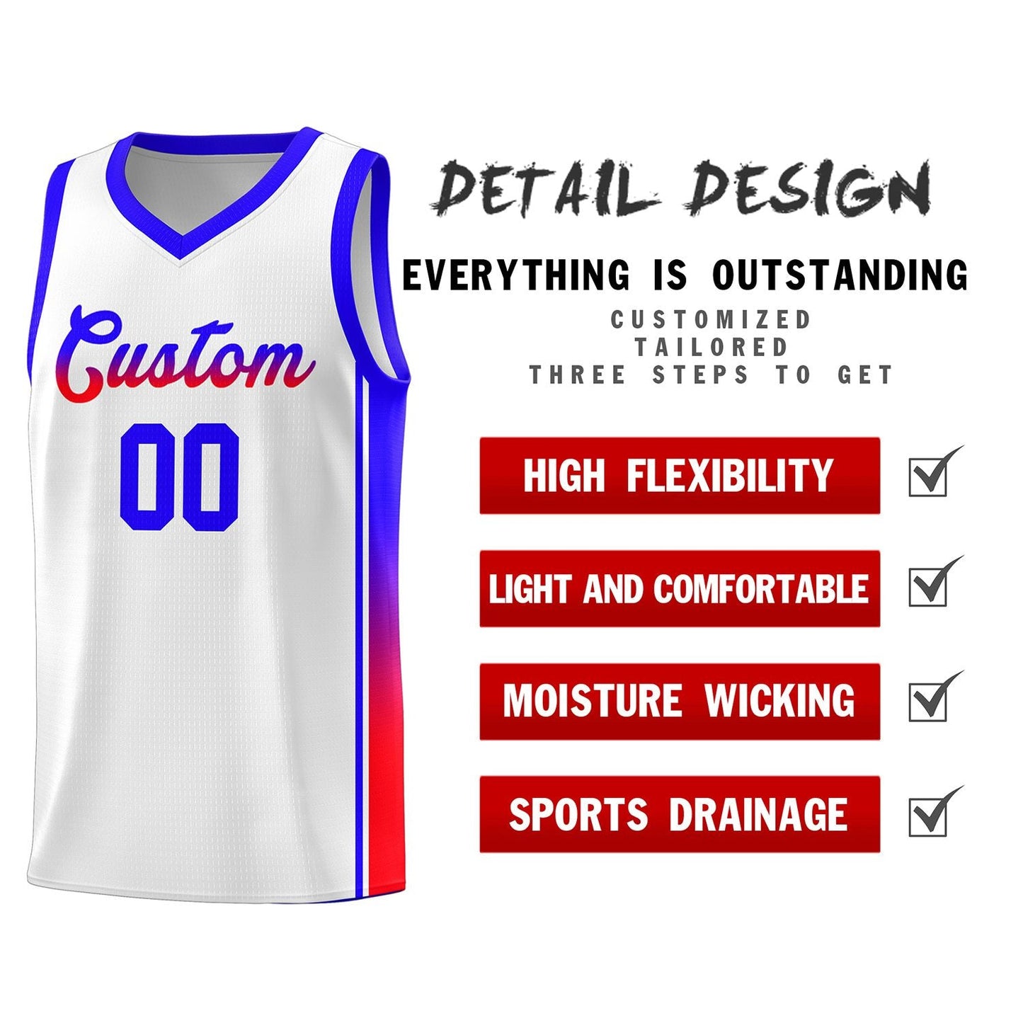 Custom White Red-Navy Gradient Fashion Sports Uniform Basketball Jersey