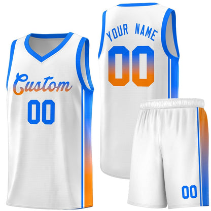 Custom White Light Blue-Orange Gradient Fashion Sports Uniform Basketball Jersey