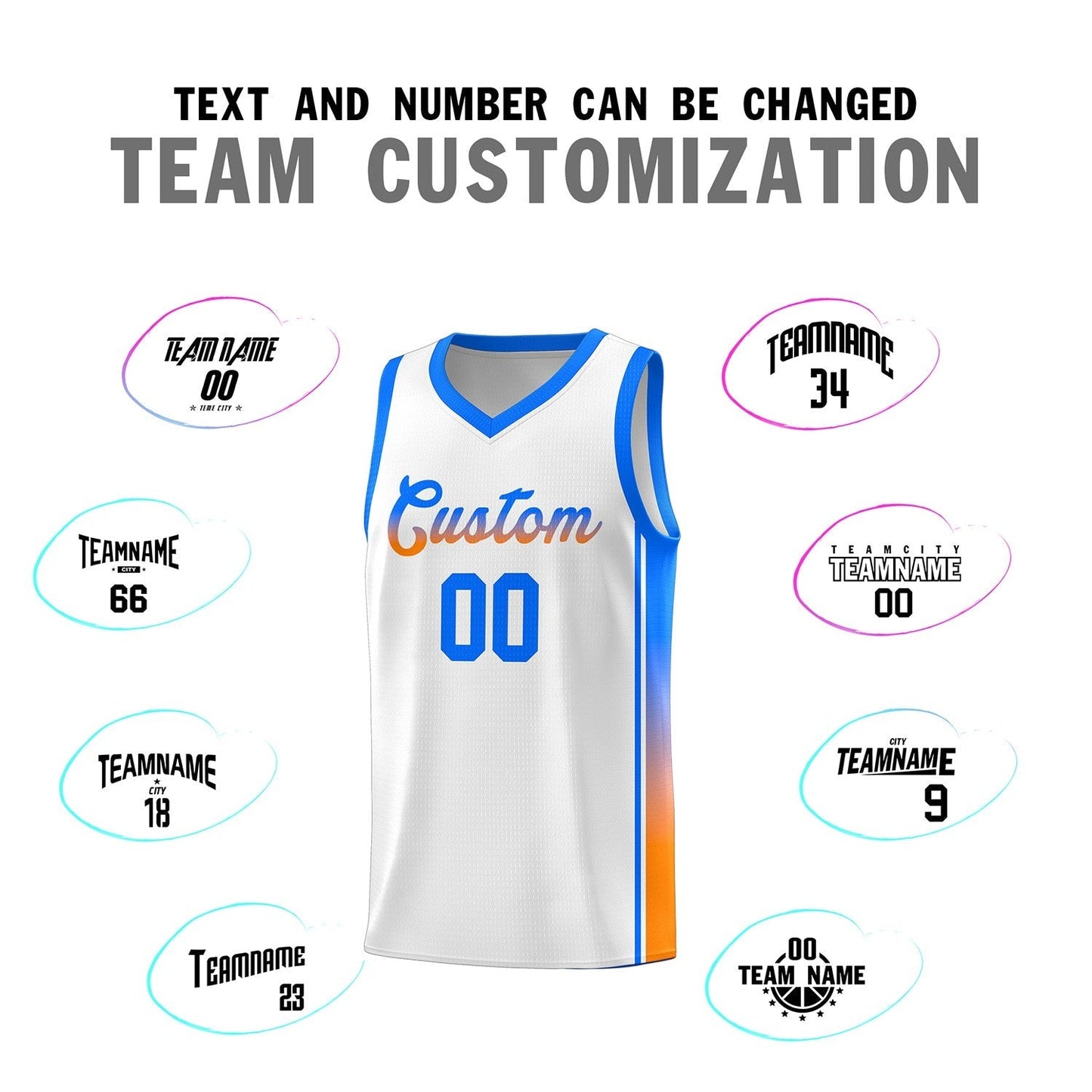 Custom White Light Blue-Orange Gradient Fashion Sports Uniform Basketball Jersey