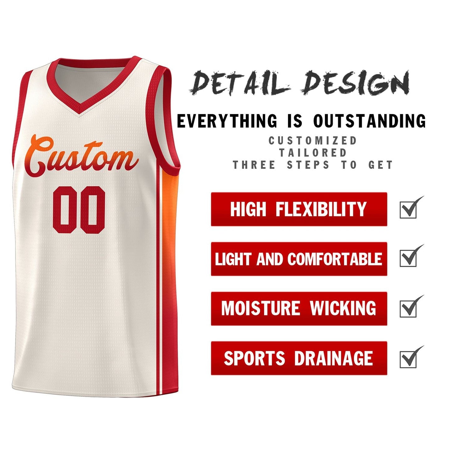 Custom Khaki Orange-Red Gradient Fashion Sports Uniform Basketball Jersey