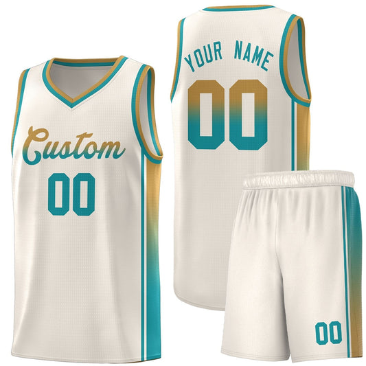 Custom Khaki Old Gold-Aqua Gradient Fashion Sports Uniform Basketball Jersey