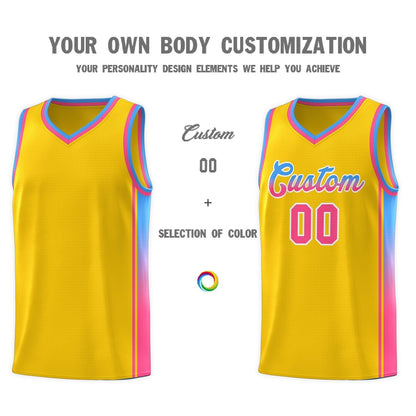 Custom Gold Light Blue-Pink Gradient Fashion Sports Uniform Basketball Jersey