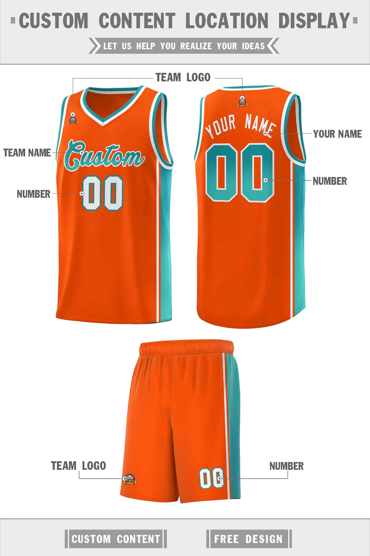 Custom Orange Aqua Gradient Fashion Sports Uniform Basketball Jersey