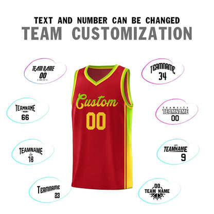 Custom Red Neon Green-Gold Gradient Fashion Sports Uniform Basketball Jersey