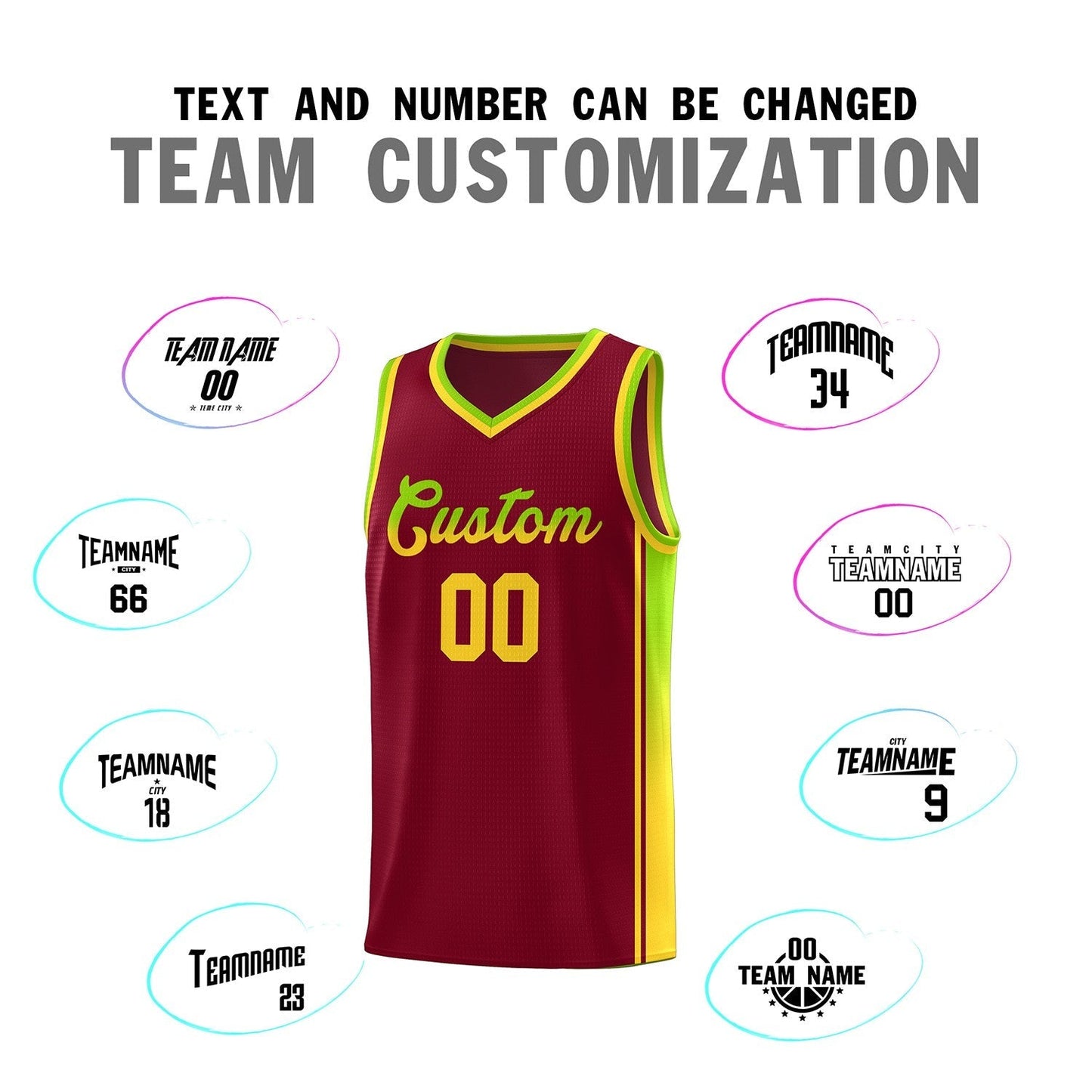 Custom Crimson Neon Green-Gold Gradient Fashion Sports Uniform Basketball Jersey