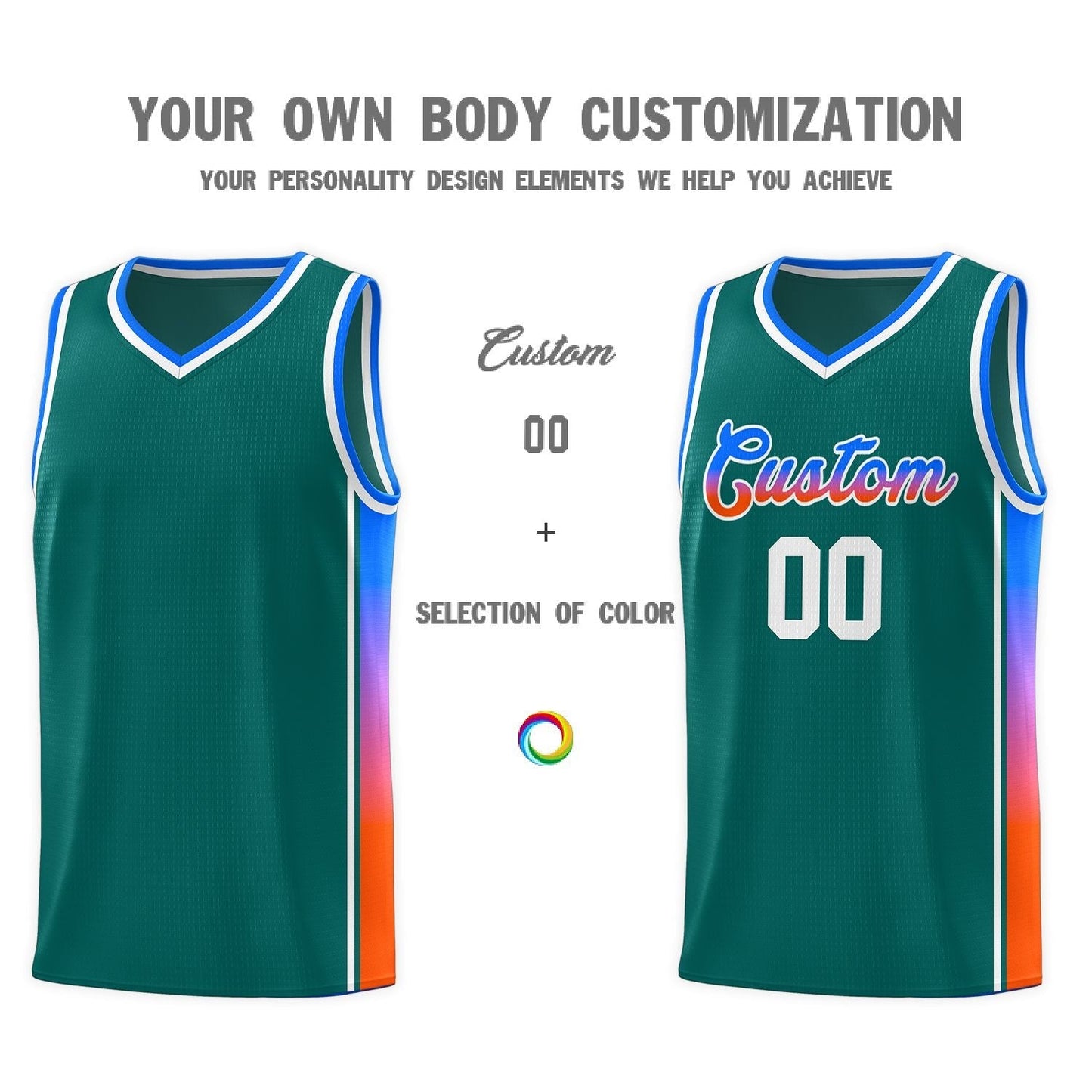 Custom Aqua Blue-Orange Gradient Fashion Sports Uniform Basketball Jersey