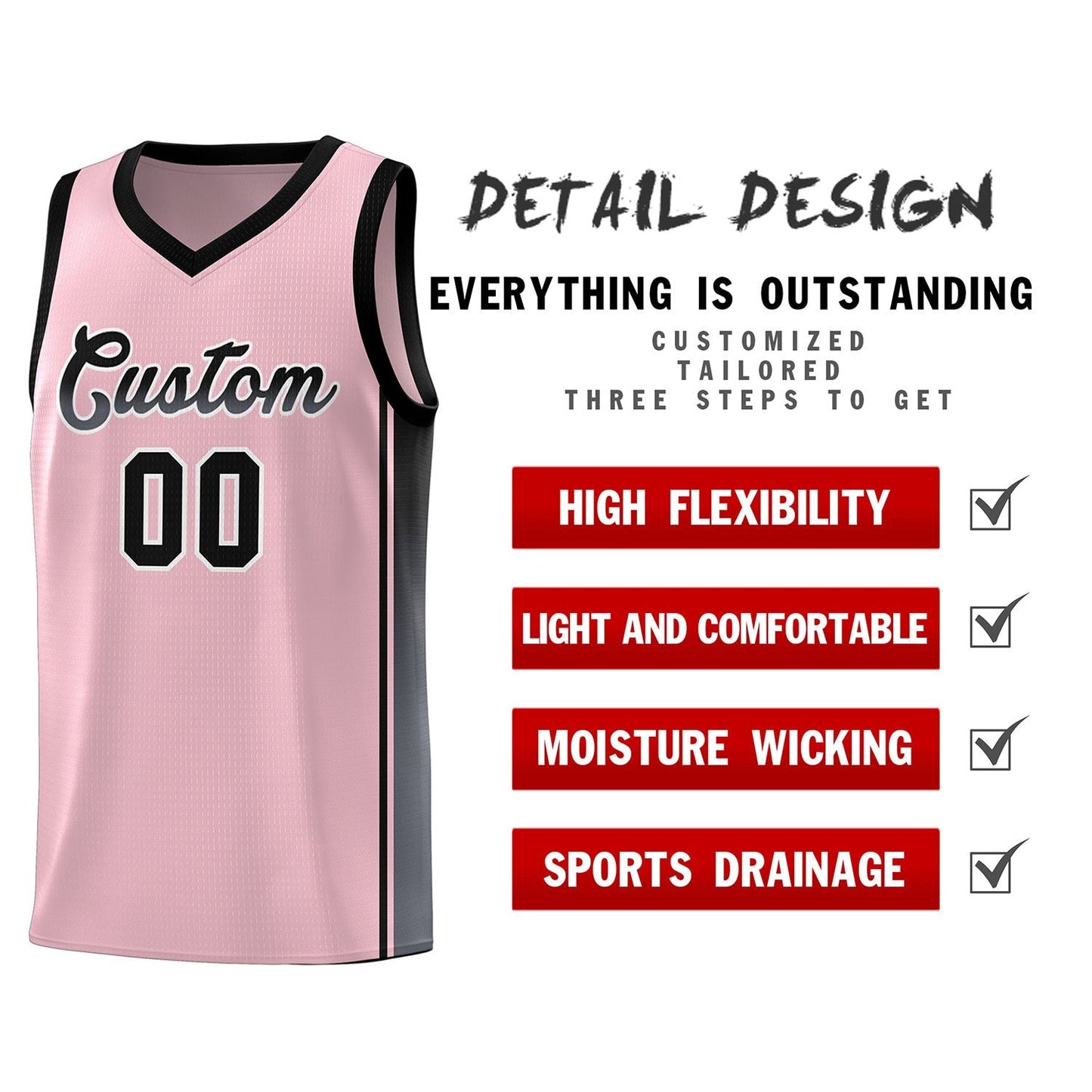 Custom Pink Black-Dark Gray Gradient Fashion Sports Uniform Basketball Jersey