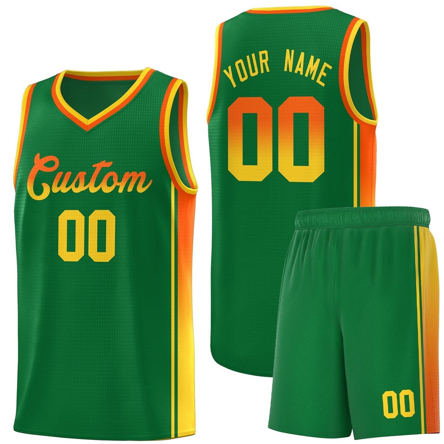 Custom Kelly Green Orange-Gold Gradient Fashion Sports Uniform Basketball Jersey