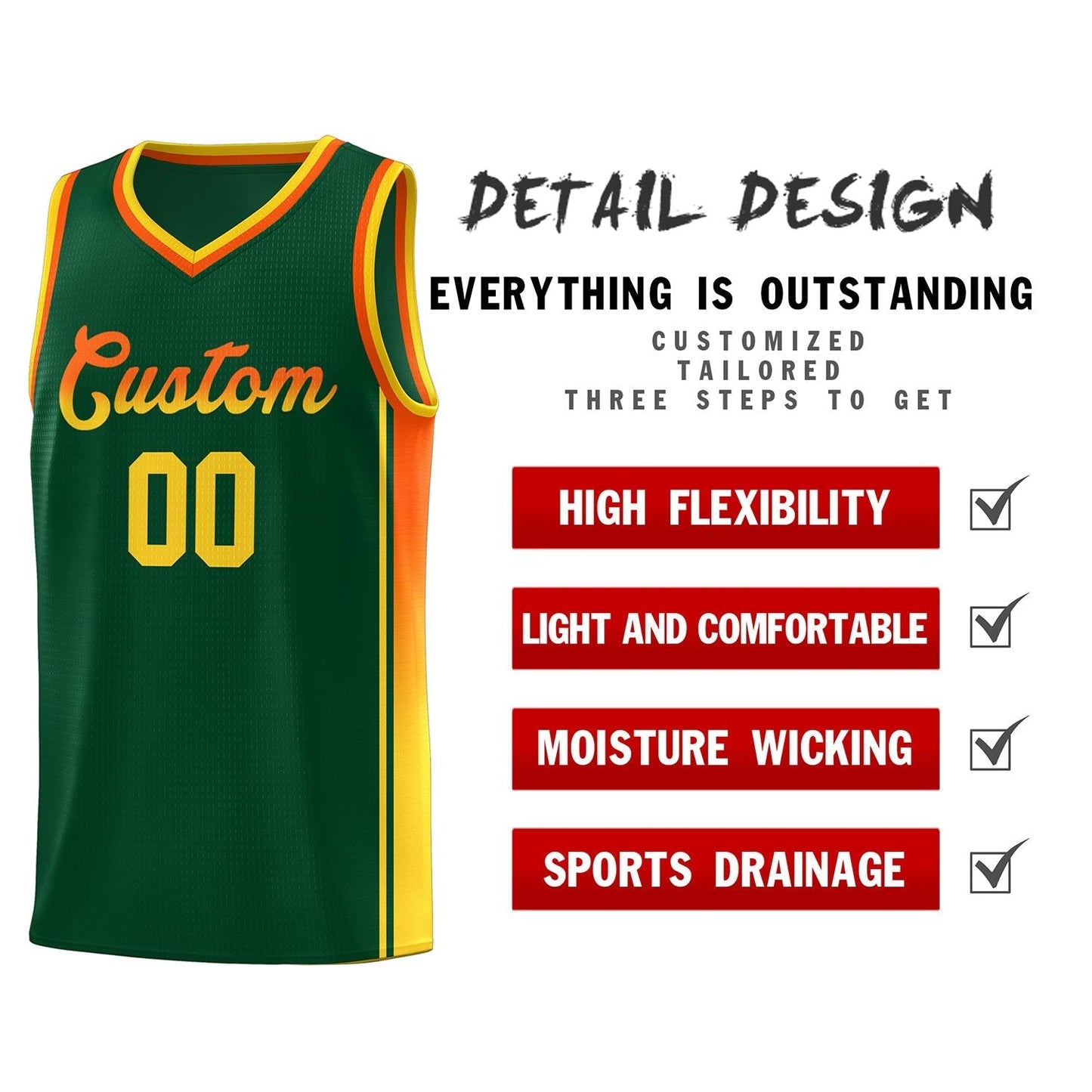 Custom Green Orange-Gold Gradient Fashion Sports Uniform Basketball Jersey