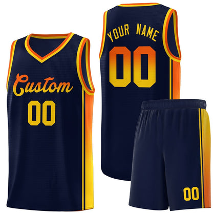 Custom Navy Orange-Gold Gradient Fashion Sports Uniform Basketball Jersey