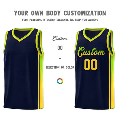 Custom Navy Neon Green-Gold Gradient Fashion Sports Uniform Basketball Jersey