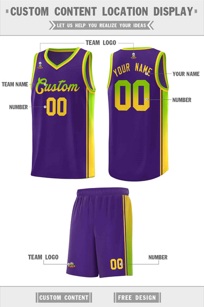 Custom Purple Neon Green-Gold Gradient Fashion Sports Uniform Basketball Jersey