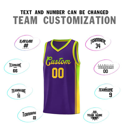 Custom Purple Neon Green-Gold Gradient Fashion Sports Uniform Basketball Jersey