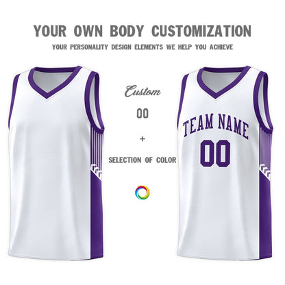 Custom White Purple Side Stripe Fashion Sports Uniform Basketball Jersey