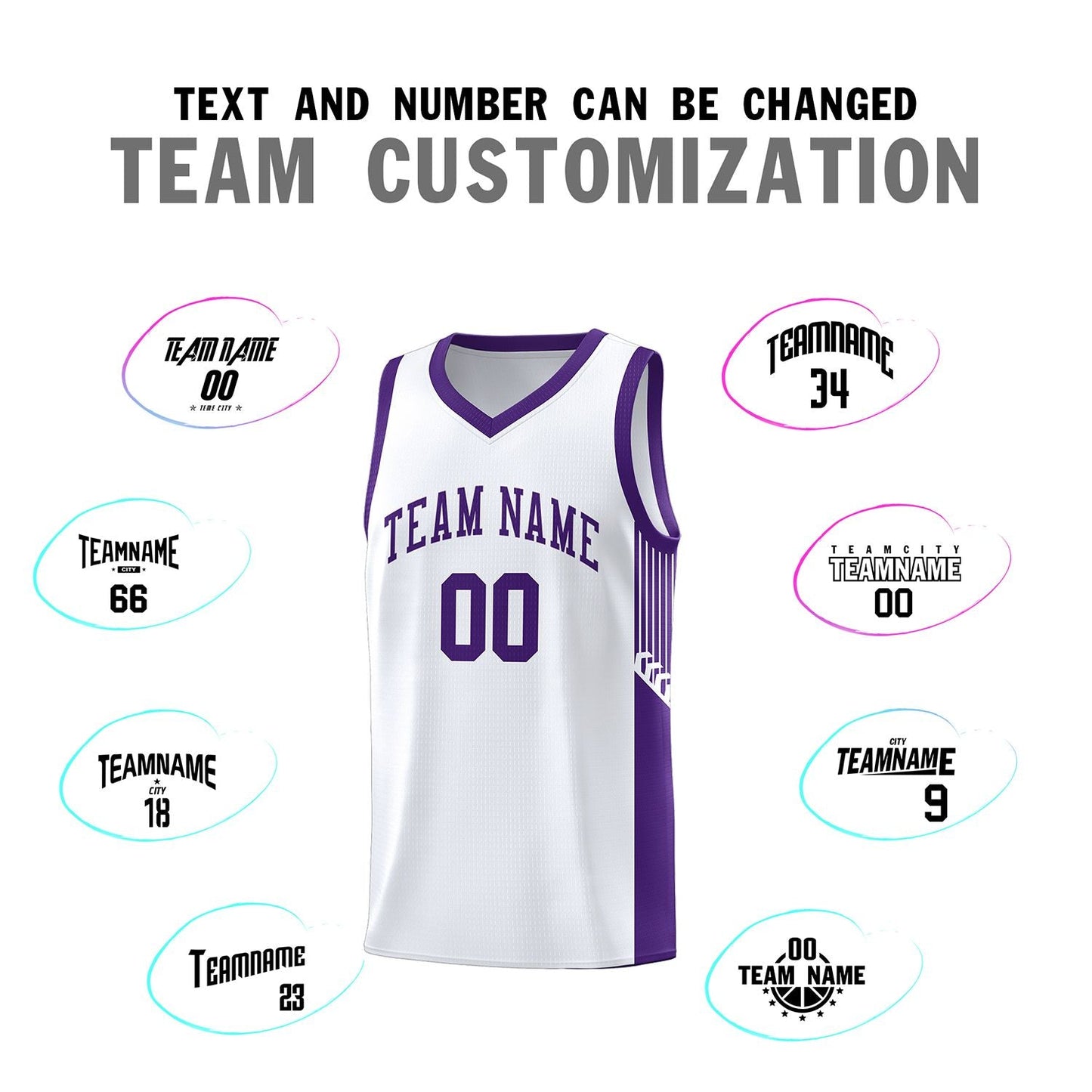 Custom White Purple Side Stripe Fashion Sports Uniform Basketball Jersey