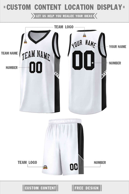 Custom White Black Side Stripe Fashion Sports Uniform Basketball Jersey