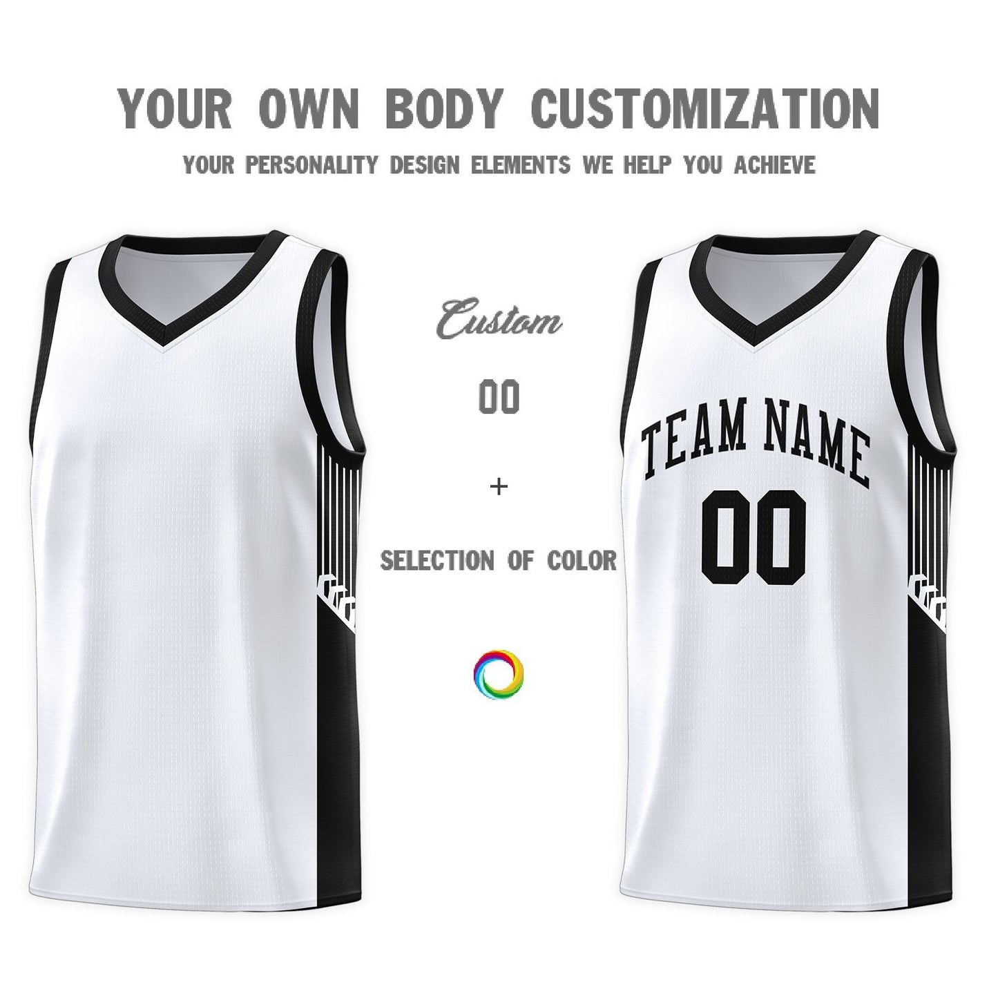 Custom White Black Side Stripe Fashion Sports Uniform Basketball Jersey