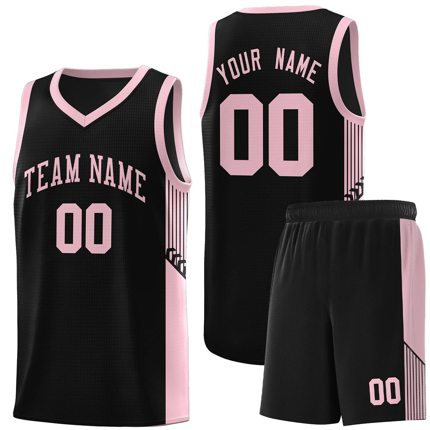 Custom Black Pink Side Stripe Fashion Sports Uniform Basketball Jersey