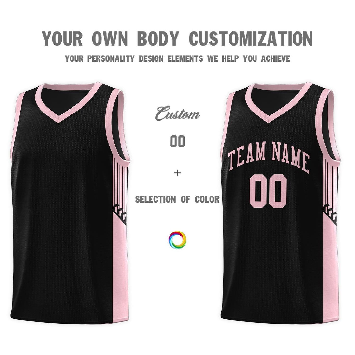 Custom Black Pink Side Stripe Fashion Sports Uniform Basketball Jersey