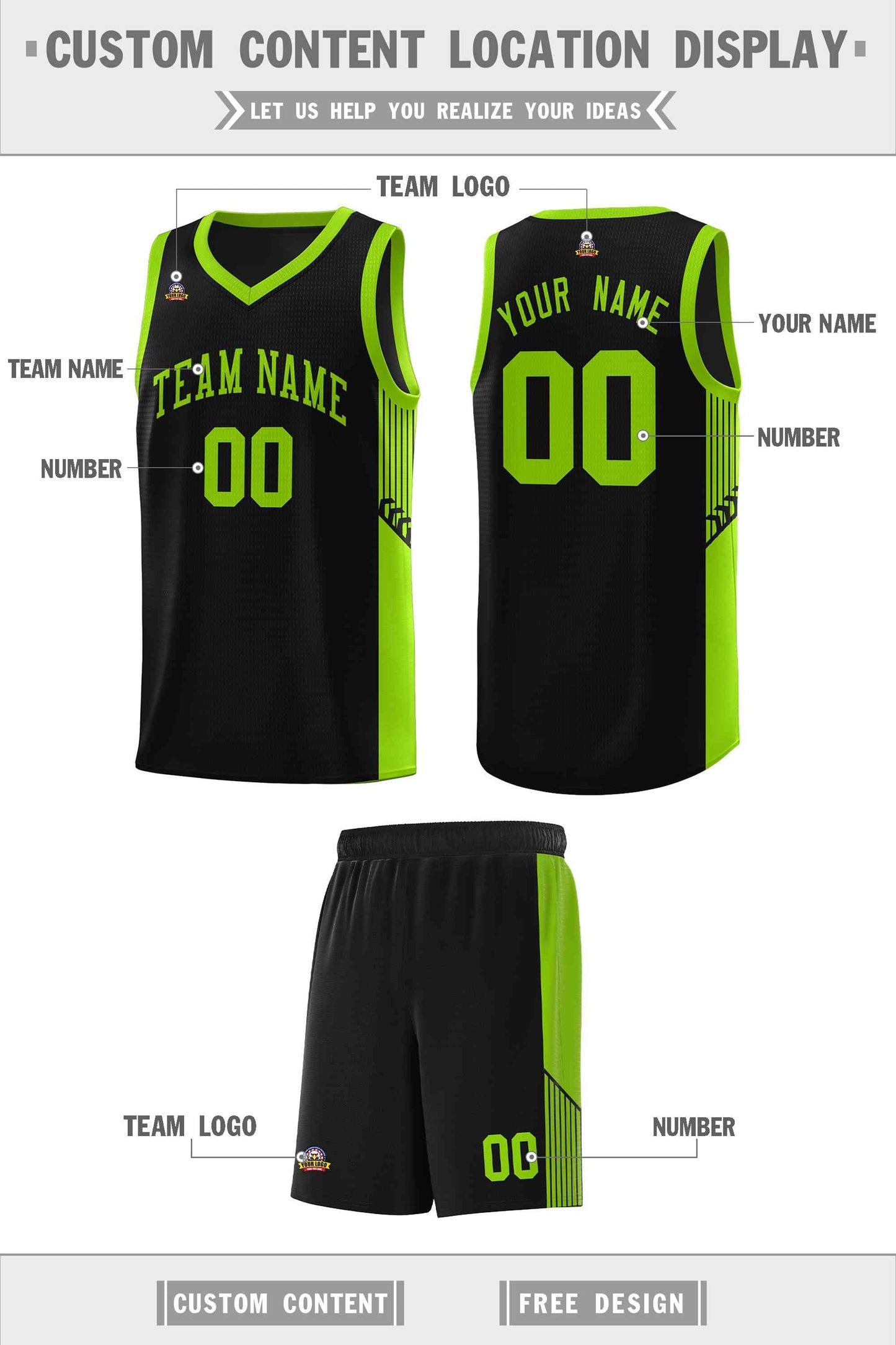 Custom Black Neon Side Stripe Fashion Sports Uniform Basketball Jersey