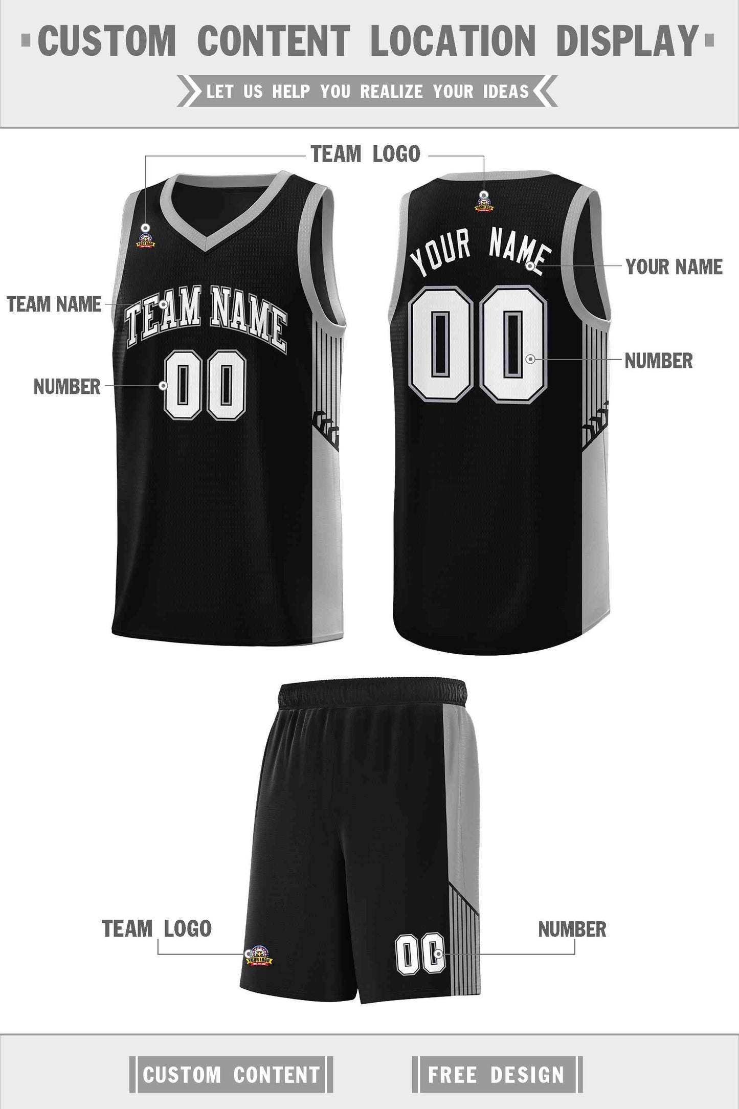 Custom Black White Side Stripe Fashion Sports Uniform Basketball Jersey