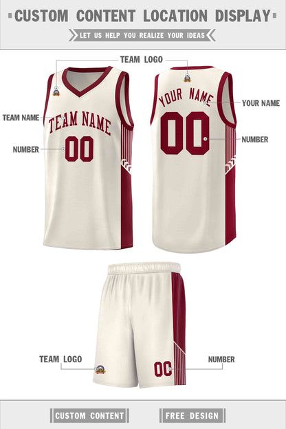 Custom Khaki Crimson Side Stripe Fashion Sports Uniform Basketball Jersey