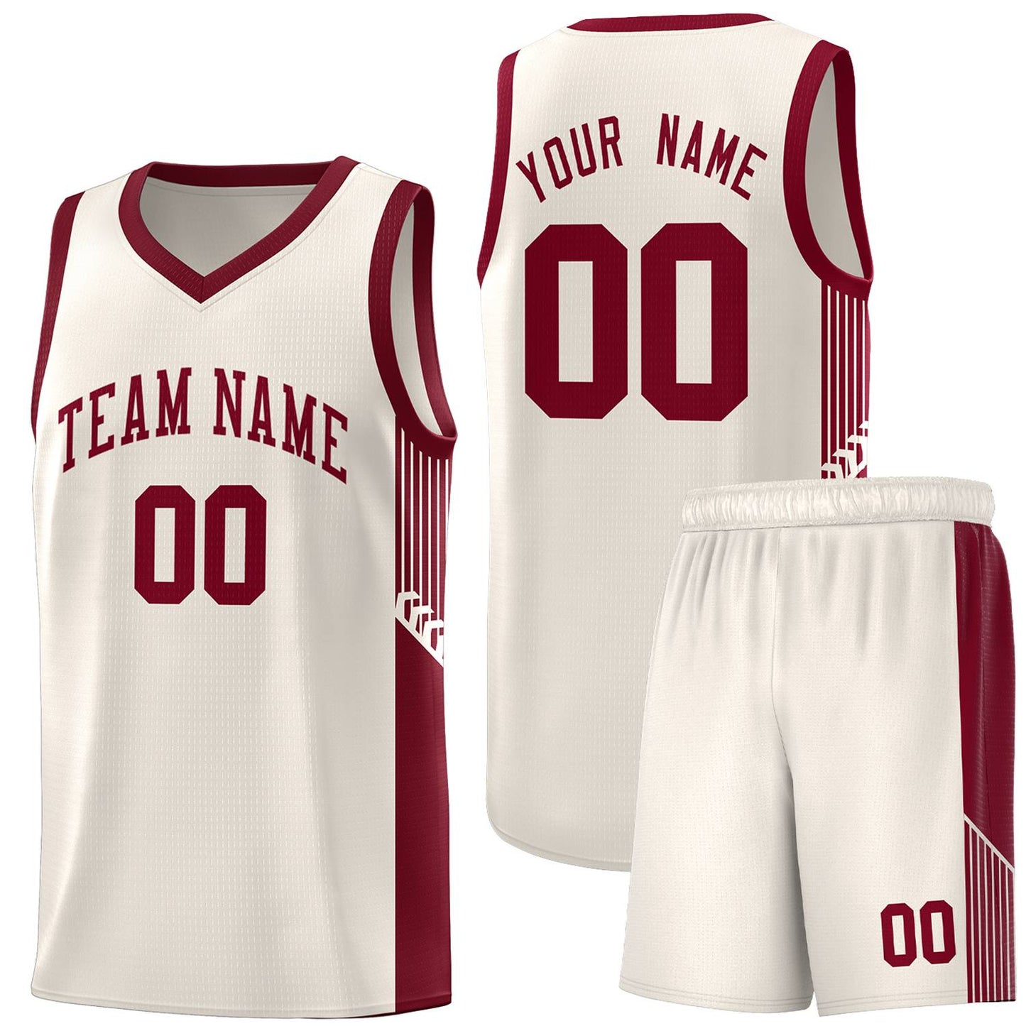 Custom Khaki Crimson Side Stripe Fashion Sports Uniform Basketball Jersey