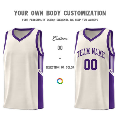 Custom Khaki Purple Side Stripe Fashion Sports Uniform Basketball Jersey