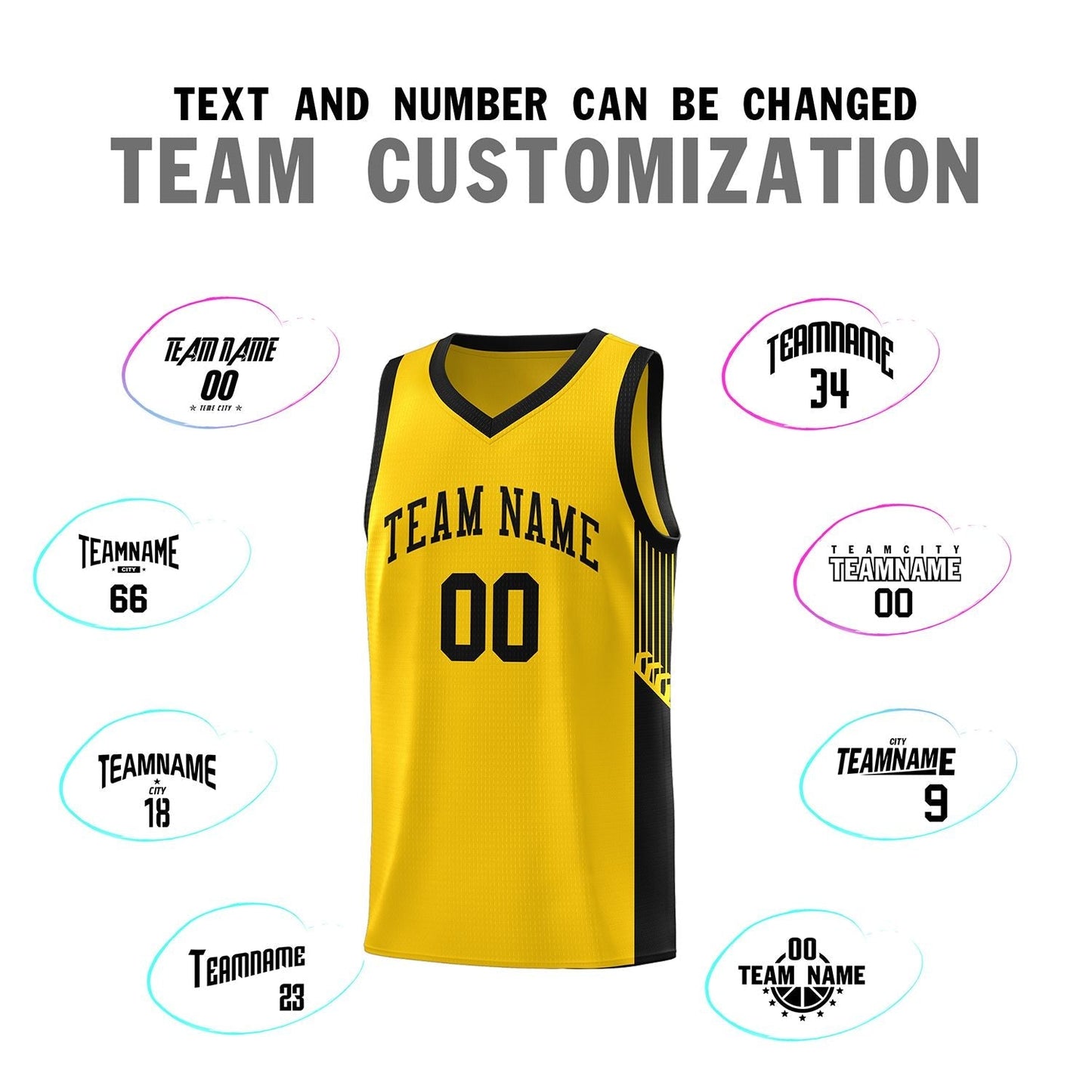 Custom Gold Black Side Stripe Fashion Sports Uniform Basketball Jersey