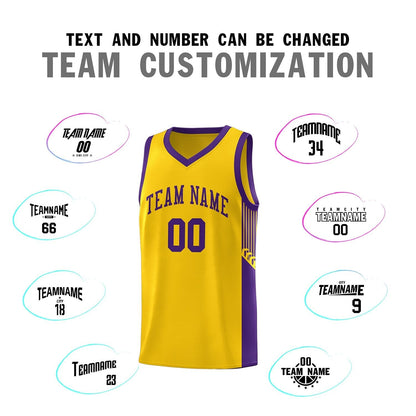 Custom Gold Purple Side Stripe Fashion Sports Uniform Basketball Jersey