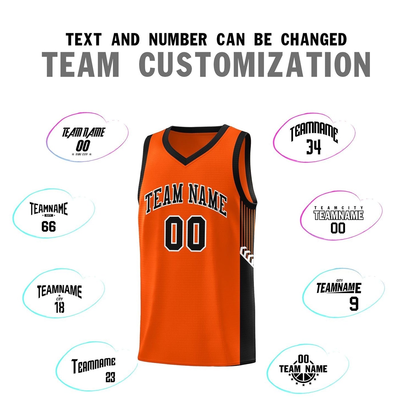 Custom Orange Black-White Side Stripe Fashion Sports Uniform Basketball Jersey