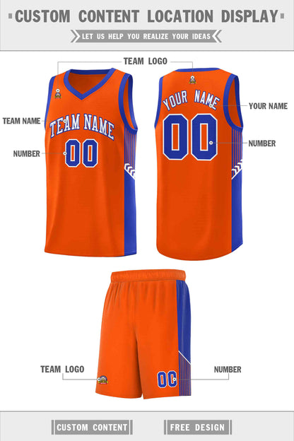 Custom Orange White-Royal Side Stripe Fashion Sports Uniform Basketball Jersey