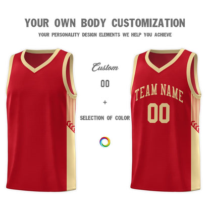 Custom Red Khaki Side Stripe Fashion Sports Uniform Basketball Jersey