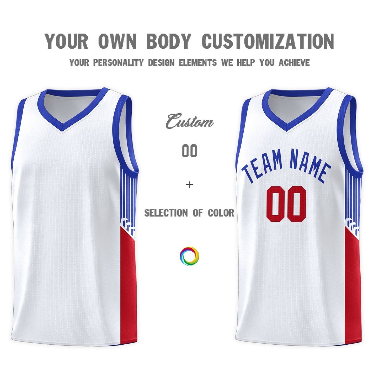 Custom White Royal Side Stripe Fashion Sports Uniform Basketball Jersey